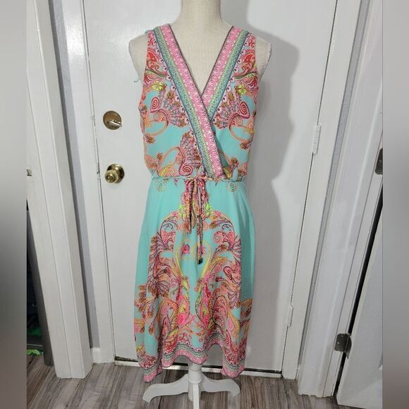 Sandra Darren Women's Sleeveless V-Neck Faux Wrap Chiffon Dress sz 10 - Picture 15 of 15